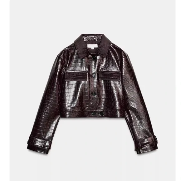 CROPPED FAUX LEATHER ANIMAL EMBOSSED JACKET
BROWN - Picture 3 of 5